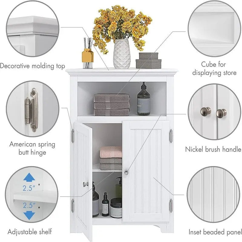 Armario esquinero pequeño de almacenamiento para baño con puertas y estantes ajustables - 13D x 23.4W x 32.7H