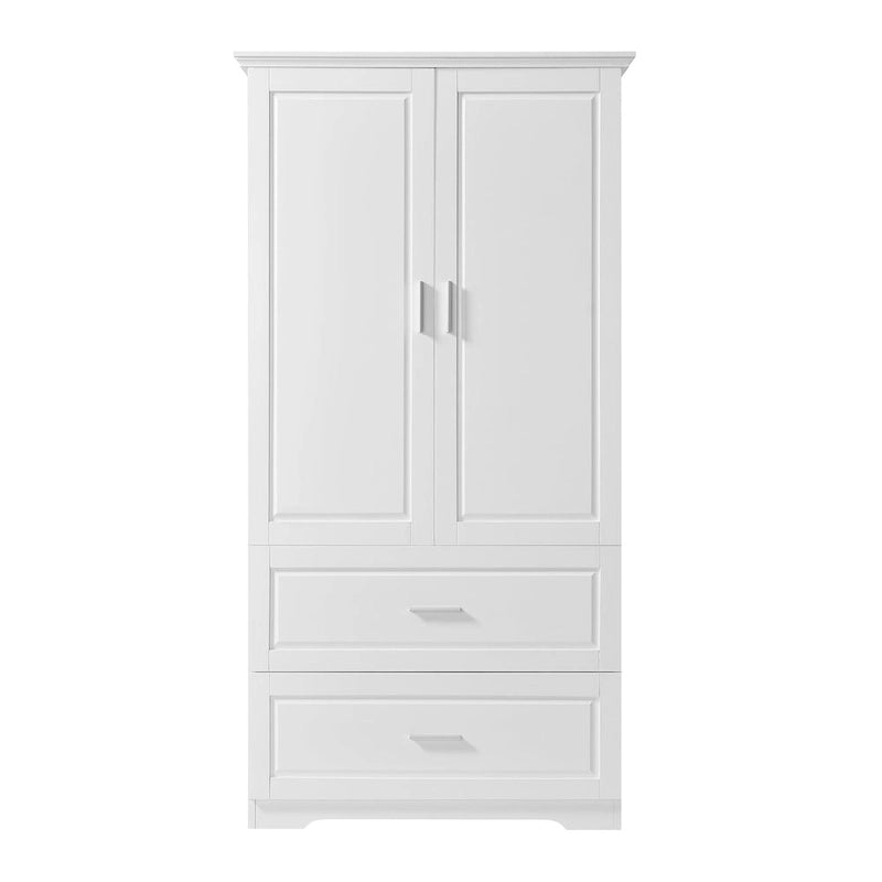 Armario alto de madera de 2 puertas para baño, de 63, blanco, con estante ajustable