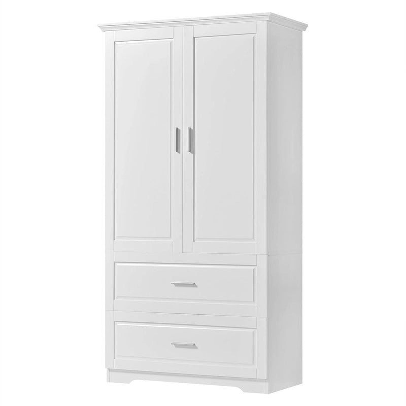 Armario alto de madera de 2 puertas para baño, de 63, blanco, con estante ajustable