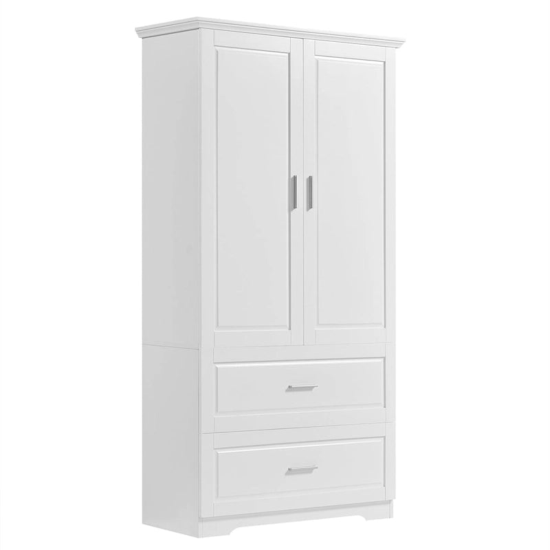 Armario alto de madera de 2 puertas para baño, de 63, blanco, con estante ajustable