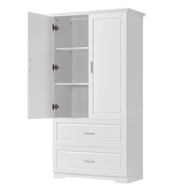 Armario alto de madera de 2 puertas para baño, de 63, blanco, con estante ajustable