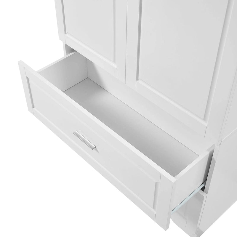 Armario alto de madera de 2 puertas para baño, de 63, blanco, con estante ajustable