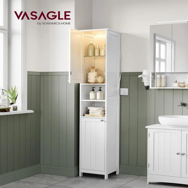 Armario alto para baño con luz automática y estantes ajustables