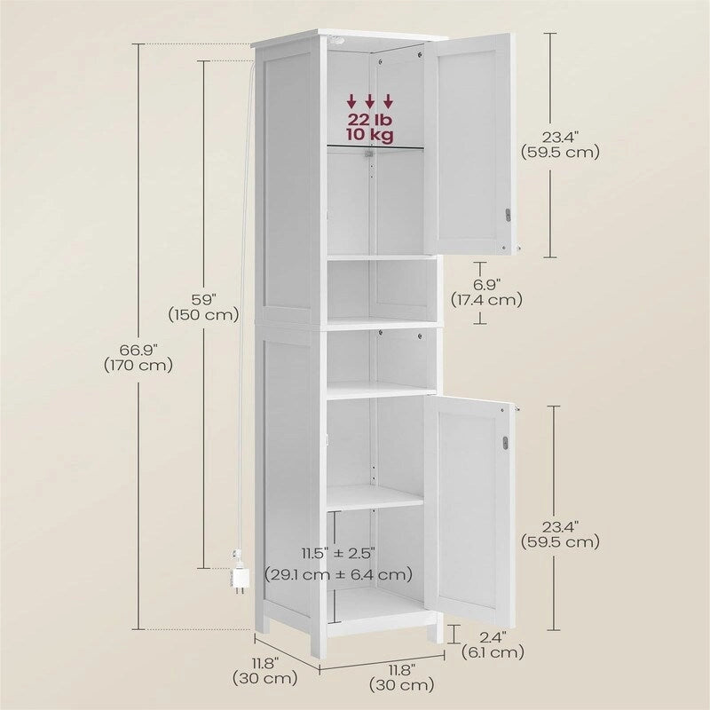 Armario alto para baño con luz automática y estantes ajustables