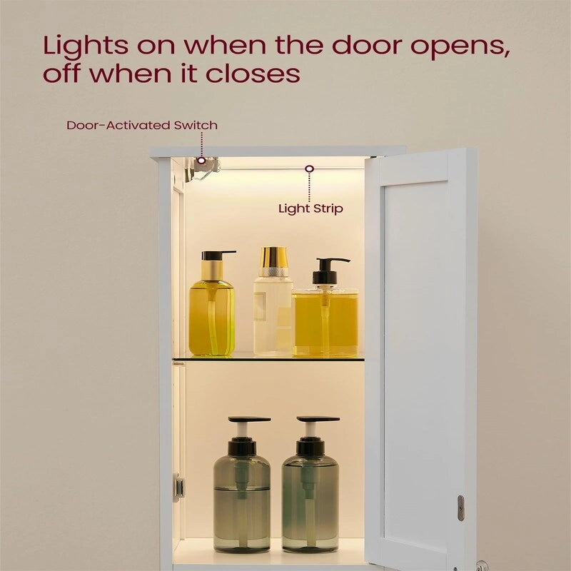 Armario alto para baño con luz automática y estantes ajustables