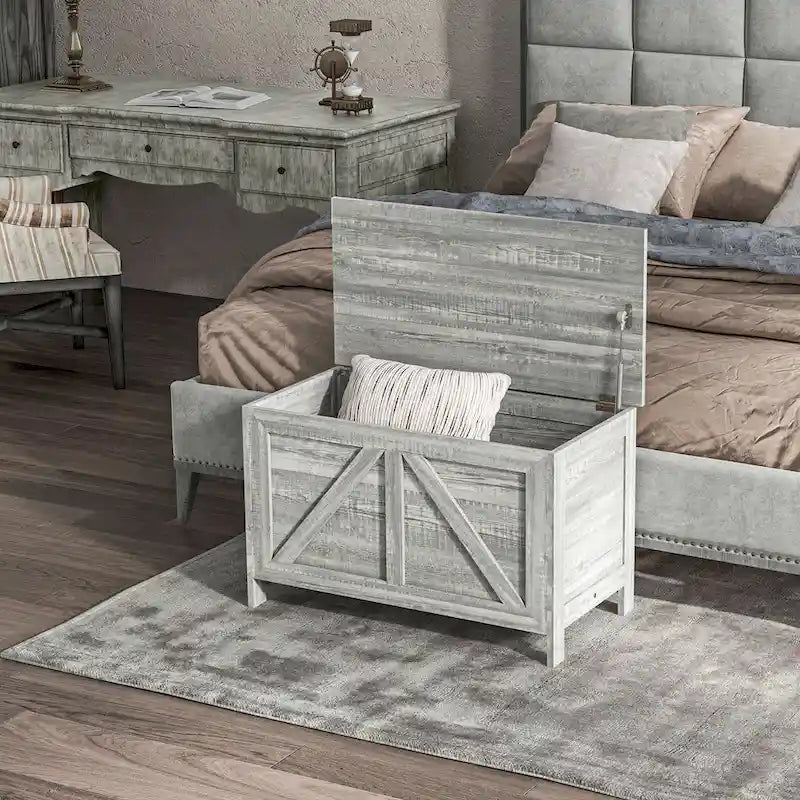 30 Zoll lange Aufbewahrungstruhe im Landhausstil mit aufklappbarem Deckel und Sicherheitsstütze