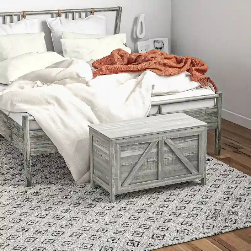 30 Zoll lange Aufbewahrungstruhe im Landhausstil mit aufklappbarem Deckel und Sicherheitsstütze