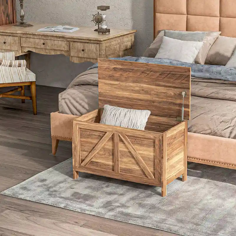 30 Zoll lange Aufbewahrungstruhe im Landhausstil mit aufklappbarem Deckel und Sicherheitsstütze